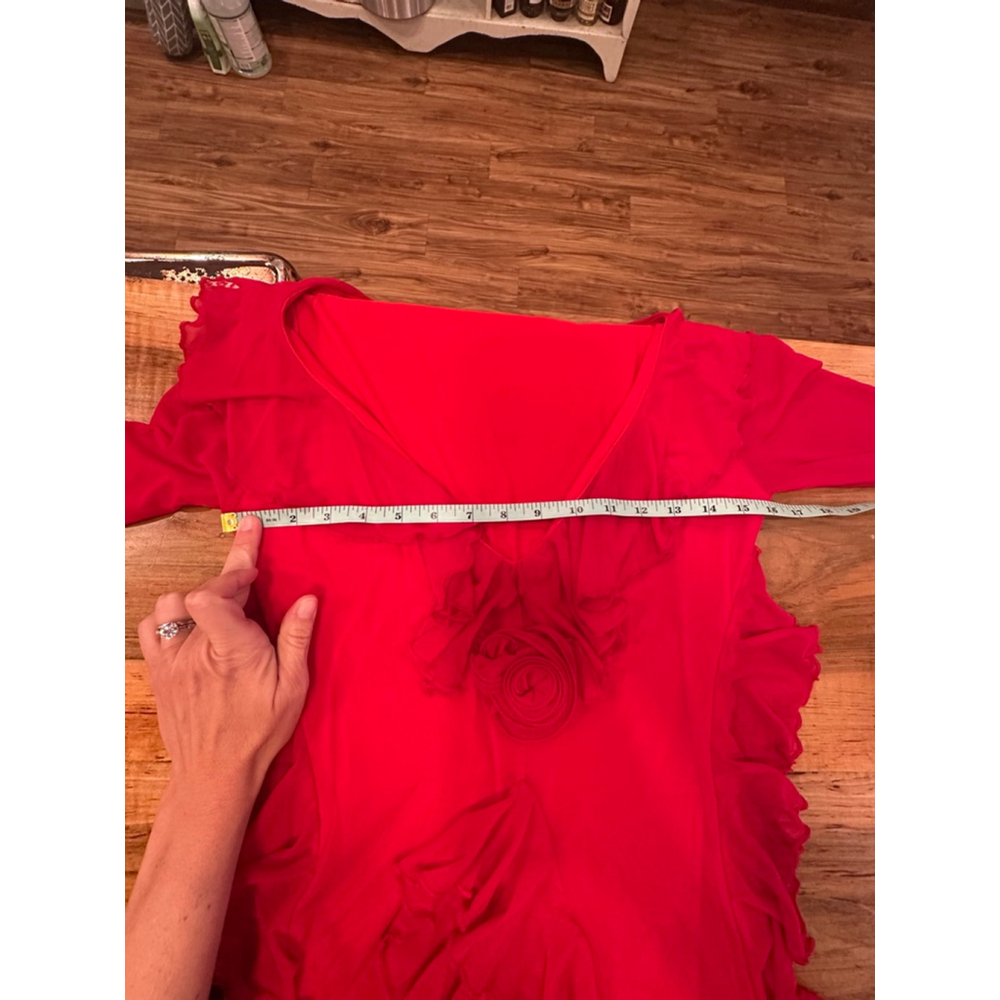 SHEIN Red Ruffle Long Sleeve Mesh Maxi Dress Size 6 - Picture 15 of 16